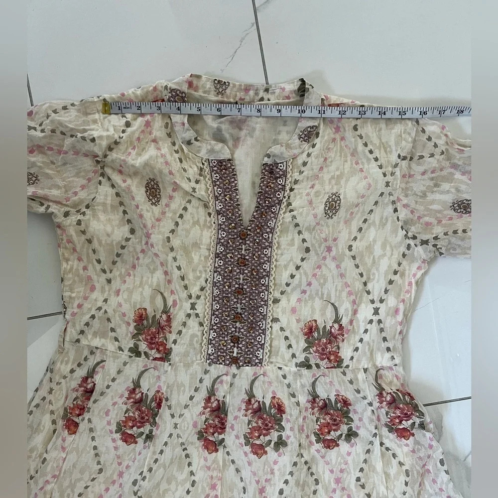 Stunning Cottagecore maxi dress/Gold foil detail/ Size France 44 (Size US 12/L) - Picture 14 of 16